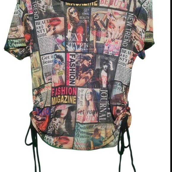 Occasion Multicolor Graphic Print Women's Top Mesh Medium EUC PTP 22 - Picture 4 of 4